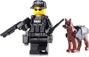 Battle Brick Police K9 Tactical Assault Officer with police dog Collectible Minifigure